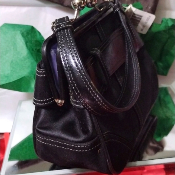COACH Satin & Leather Rhinestone Swarovski Crystal Buckle Satin Lined NWT - Picture 5 of 10